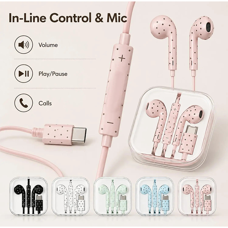 Type C Earphones Polka Dot Sta - Usb C Earphone recension och pris